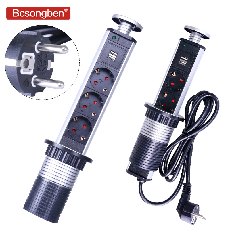 Настольная выдвижная розетка Bcsongben 3 розетки 2 USB порта для зарядки настольные 16 а
