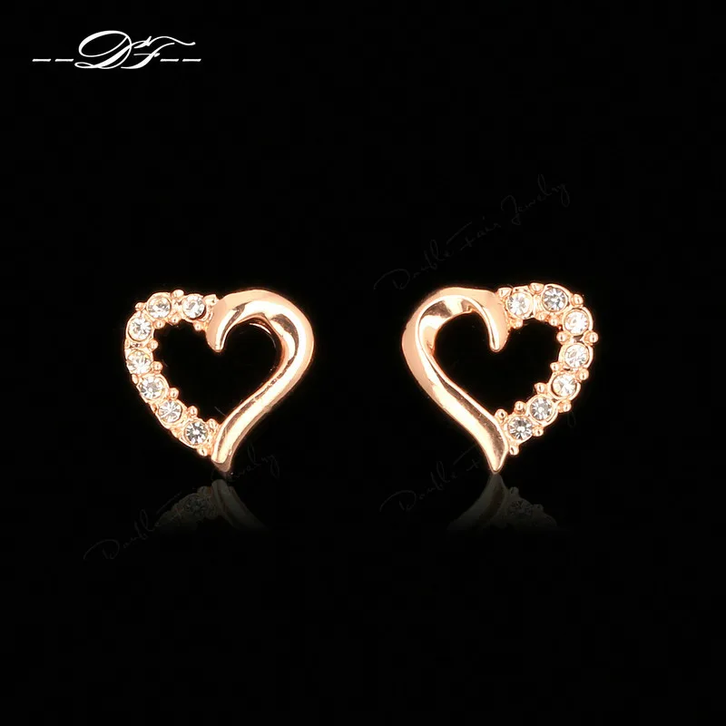 

Double Fair Love Heart Cubic Zirconia Rose Gold Color Stud Earrings CZ Stone Fashion Jewelry For Women Earring Wholesale DFE327