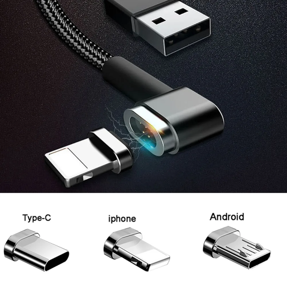 Buyincoins Магнитный зарядный кабель 90 градусов угол магнит разъем Micro usb type-CHigh скорость зарядки USB кабель #292270