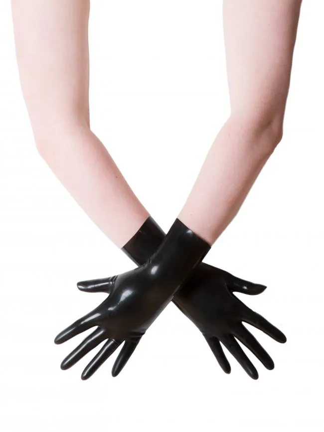 Специальное предложение Фетиш латекса каучука перчатки латексная резина черные короткие перчатки высокое качество латексная рукавица Черный Цвет М размер только