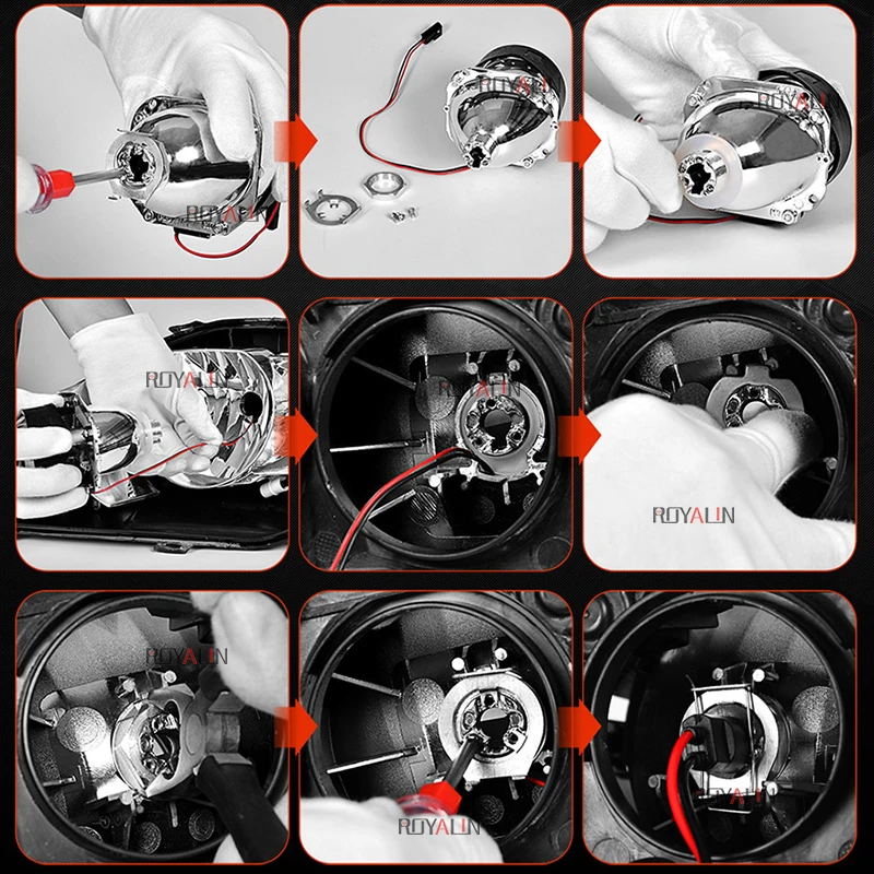 ROYALIN, автомобильный Стайлинг, галогенные линзы, полностью металлические H1, Мини HID, биксеноновые фары, линзы проектора, 2,5, H4, H7, авто, мини гатлинг, пистолет, маски