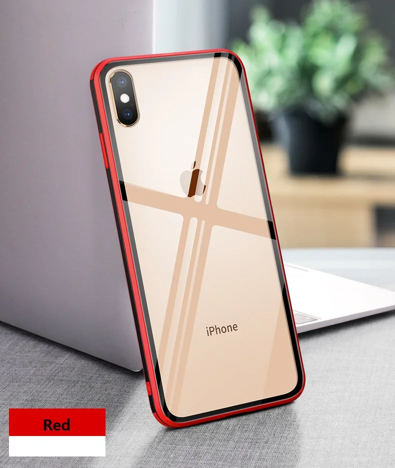 Red Чехол для Iphone 6 для телефона из закаленного стекла S 7 8 XR XS, цветные чехлы из ТПУ для Iphone XS MAX, аксессуары для телефонов - Цвет: Red