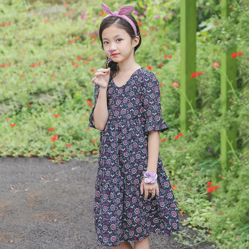 

floral print chiffon children clothes baby girl princess dress half sleeve dress for girl kids for summer 2018 dresses clothing