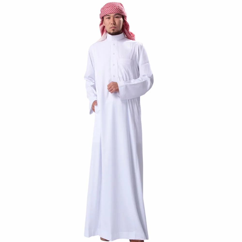 Muslim Men Solid Long Sleeve Loose Jubba Thobes Saudi Arab White Black Clothing Ropa Hombre Homme Kaftan Islam Robe Chambre