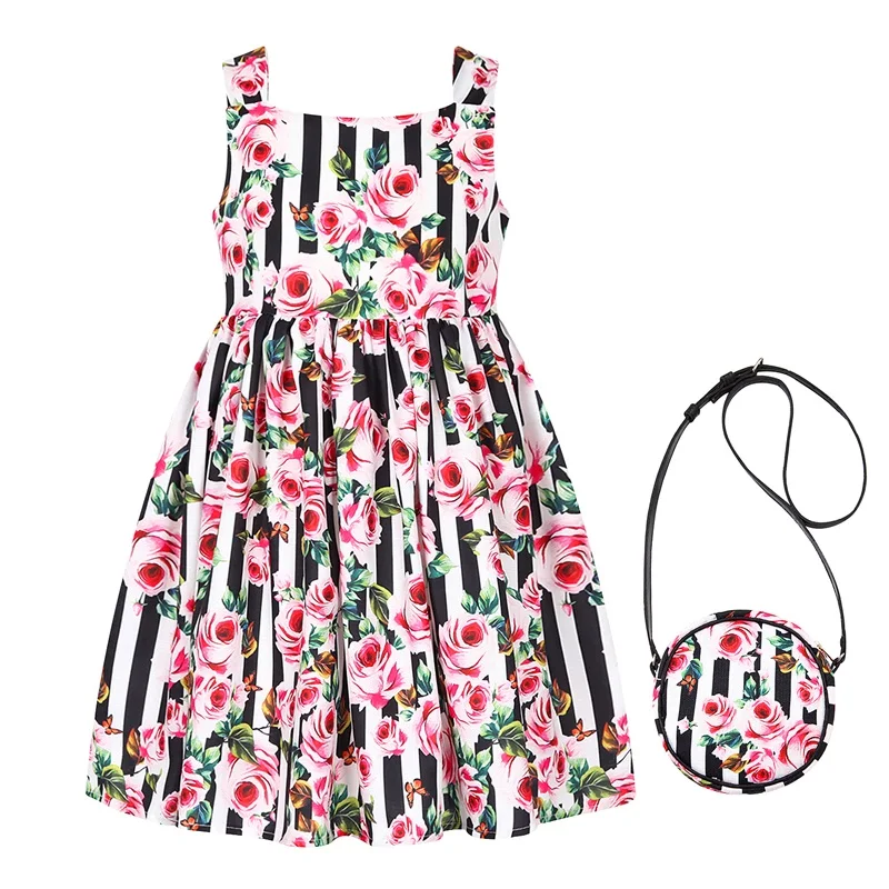 Детское летнее платье принцессы с сумкой и цветочным принтом|toddler dress|brand girl dressgirls