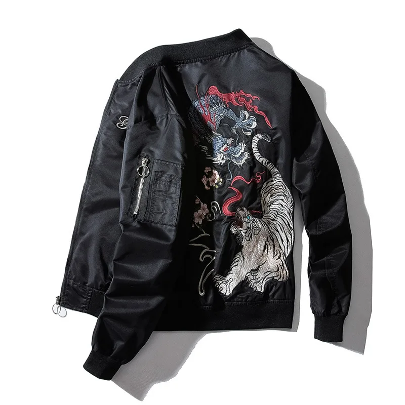Мужская куртка-бомбер с вышивкой «Дракон Тигр», осенне-зимняя куртка-пилот, мужская куртка в стиле хип-хоп, японская бейсбольная Молодежная куртка, уличная одежда