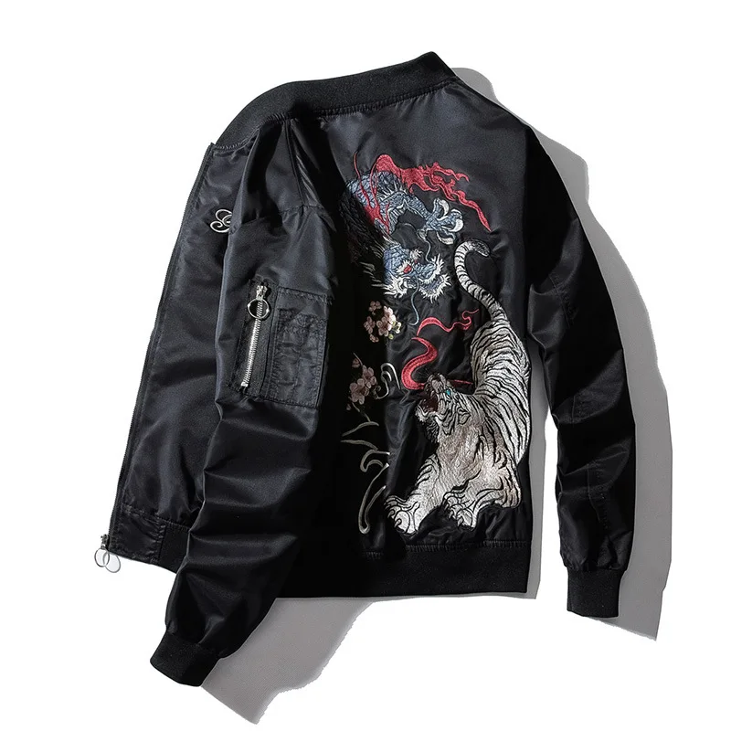 Billige Stickerei Herren Bomber Jacke Drachen Tiger Herbst Winter Pilot Jacke Männer Hip Hop Japanischen Baseball Jugend Jacke Streetwear 2019