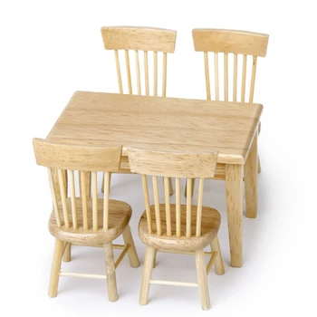 

5 PCs 1:12 Doll House Mini Wood Color Square Dinette Table