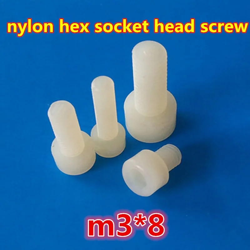 500pcs m3*8 PA66 white nylon socket screw with hex allen keym3*8 screw