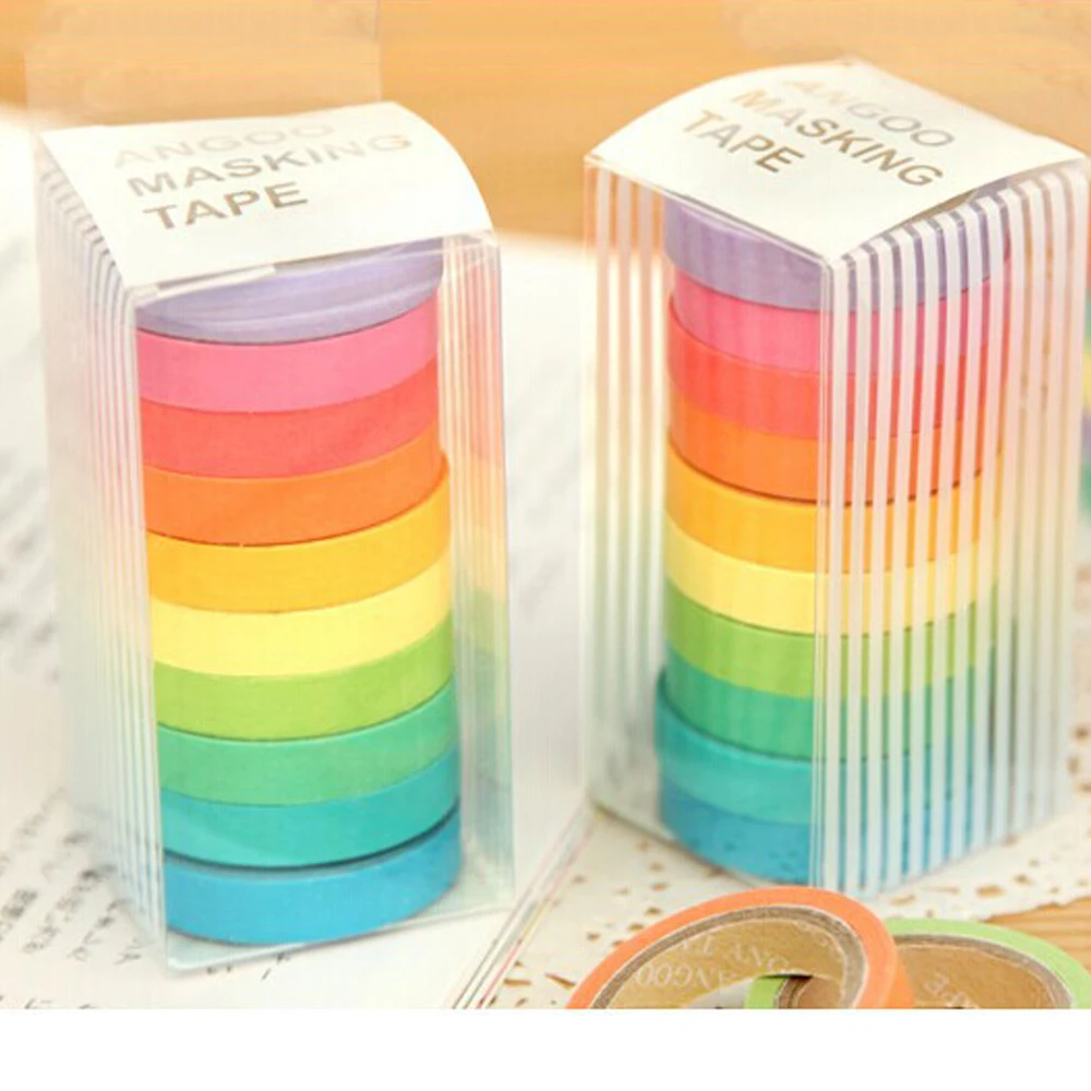 Fresh and lovely Candy rainbow DIY Adhesive tape Tear Japanese and Paper Tape by Hand Tape Scrapbooking Sticker School Supplies (4)