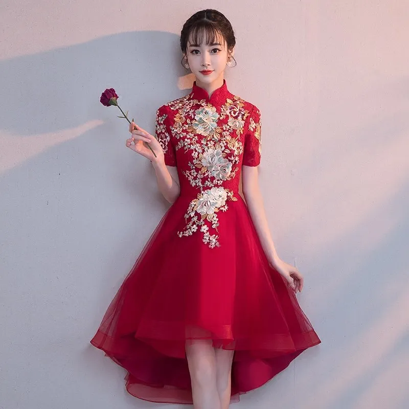 Высокое качество Длинные красные Cheongsam Сексуальные Qipao женские традиционные китайские платья восточные платья халат Longue Chinoise