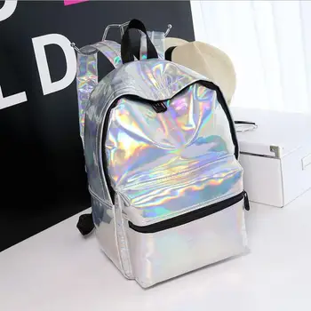 

women backpack hologram laser backpacks girl school bag female simple silver bags leather holographic sac a main