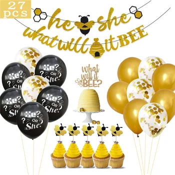 

27pcs Bee Theme Party DIY Decoration Baby Shower Boy Girl Set Balloon Cupcake Topper Gender Reveal Kids Party Supplies Gifts
