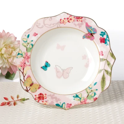 8 inch deep plate Керамические круглые тарелки посуда костяного фарфора бабочка фруктовый десерт торт тарелка домашнее украшение для столовой посуды - Цвет: 8 inch deep plate