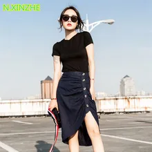 Женская одежда с высокой талией однобортные драпированные Асимметричные льняные однотонные Юбки Женская высокая уличная мода трикотажная юбка-карандаш