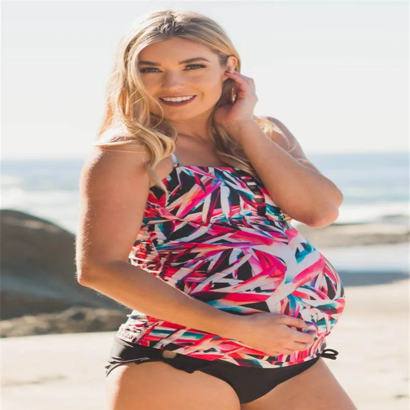 Fashion Print Two Piece Swimsuit Pregnant Women Plus Size Swimwear 