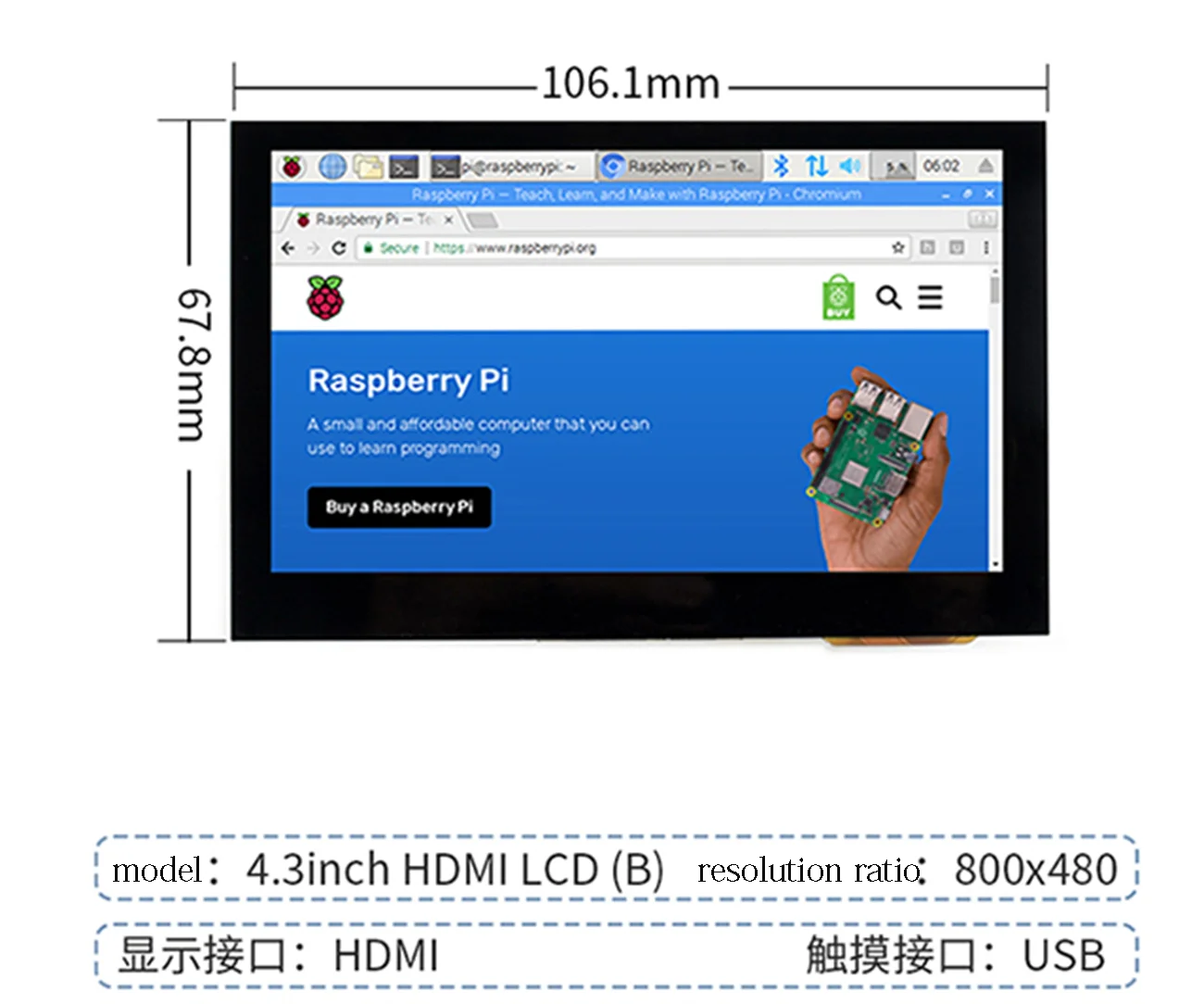 4,3 дюймов 5 дюймов 5,5 дюймов 7 дюймов 10,1 дюймов HDMI емкостный экран 800x480 1024*600 1280x800 ips экран для Raspberry Pi для Zero