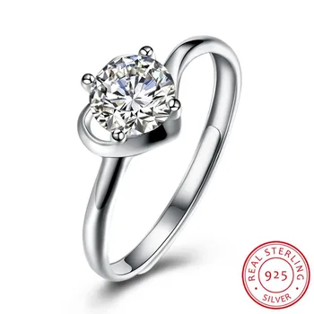 

Genuine 925 Sterling Silver Circle Clear Cz Finger Ring For Women Fine Silver Jewelry Romantic Claw With Flat Ring Jewelry Gift