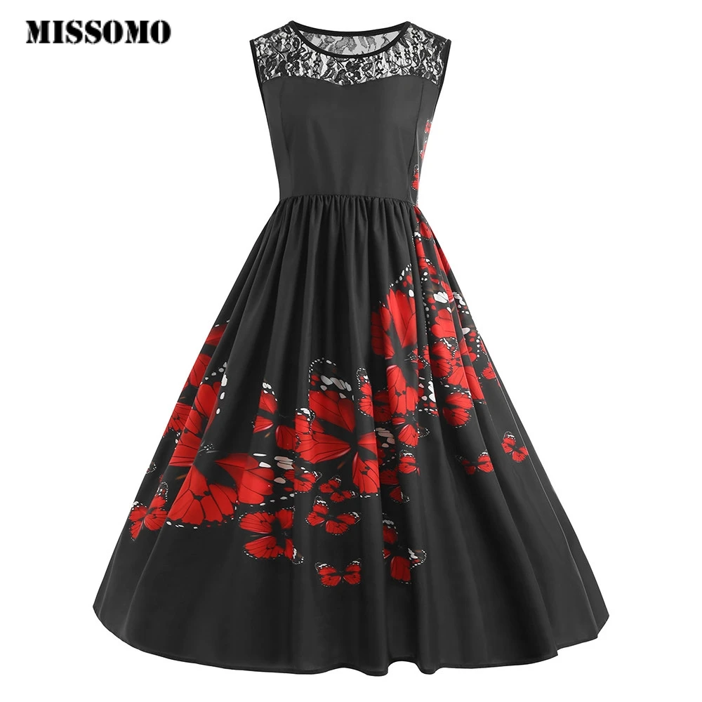 

MISSOMO 5XL Women Plus Size Lace Patchwork Butterfly Print Party Evening Prom Swing Dress Girls clothes women 2019 vestidos