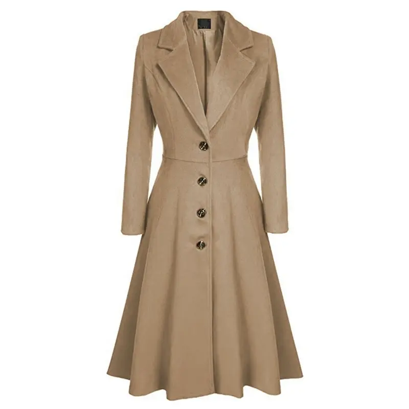 

Winter Wool Warm Casual Office Ladies Plus Size Women Long Trench Coats Slim Lapel Pleated Button Autumn Retro Female Overcoats