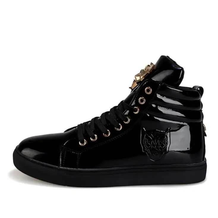 Fashion High Top Casual Shoes For Men PU Leather Lace Up Red White Black Color Mens Casual Shoes Men High Top Shoes