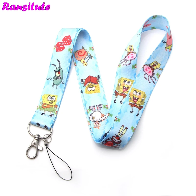 

Ransitute R323 SpongeBob SquarePants fresh neckband lanyard key ID card gym mobile phone with USB badge clip DIY lanyard