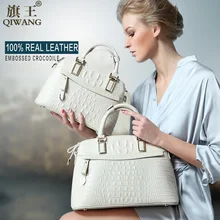 Qiwang Crocodile Women Bag Big Luxury Elegant Top Handle Bags Brand Women Designer Handbags 100% Genuine Leather Female Bag
