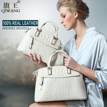 Qiwang Cocodrilo de Las Mujeres Bolsa Grande de Lujo Elegante Top Mango Bolsos de Marca Diseñador de Las Mujeres Bolsos 100% Bolso Femenino de Cuero Genuino