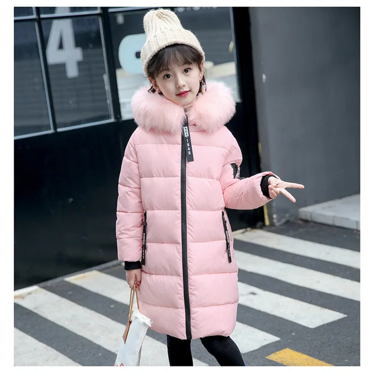 

GirlsWinter Coat 2018 Winter New Girl Big Children Fashion Cotton Hooded Fur Collar Coat Tide