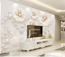 Пользовательские Любой размер настенной Бумага Home Decor Гостиная белый жемчуг цветок ТВ фон Спальня фото стена Бумага 3D