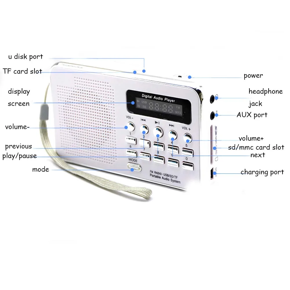 JINSERTA цифровое радио AM/FM радио динамик MP3 плеер Поддержка TF карты/U диск наушники воспроизведение AUX вход светодиодный экран дисплея