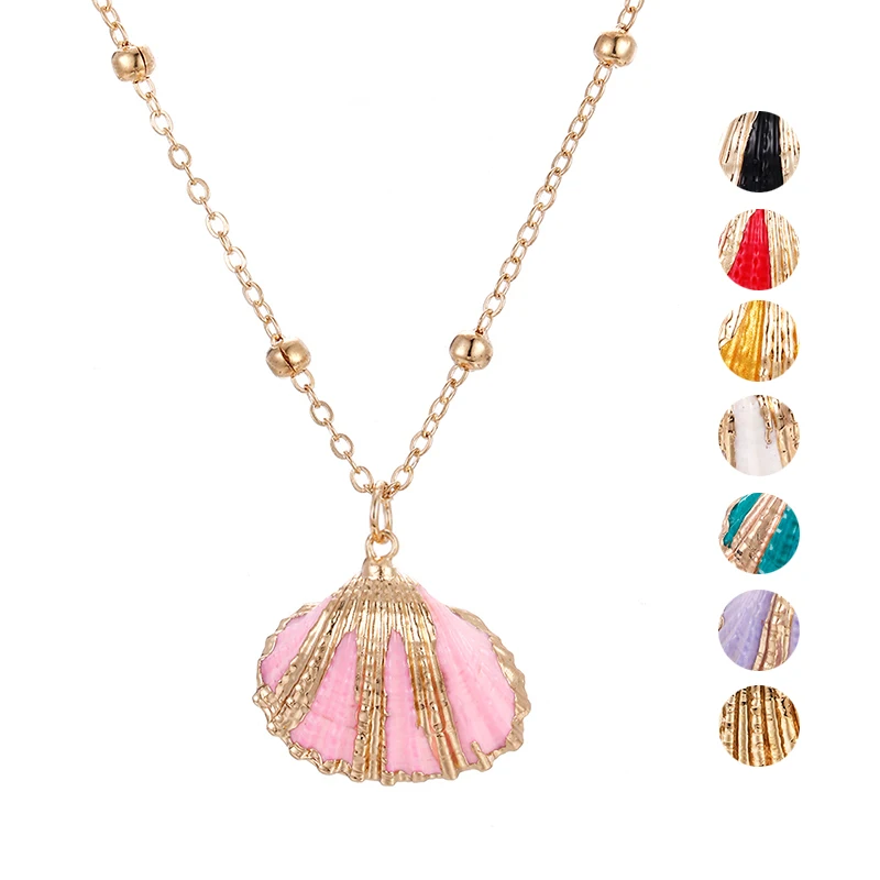 

8 Colors Boho Jewelry Conch Shell Pendant Necklace Golden Color Chain Choker Female Beach Style Summer Sweet Girls Accessories