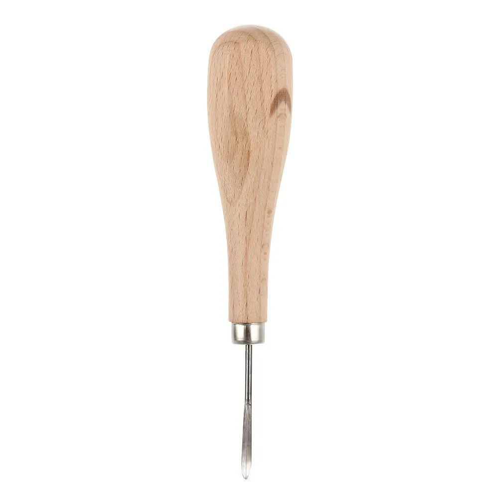 Novel 3/4/5/6mm Leather Craft Rhombus Awl Wood Handle Leather Stitching Sewing Reaming Household Leathercraft DIY Tools Shipping - Цвет: curved