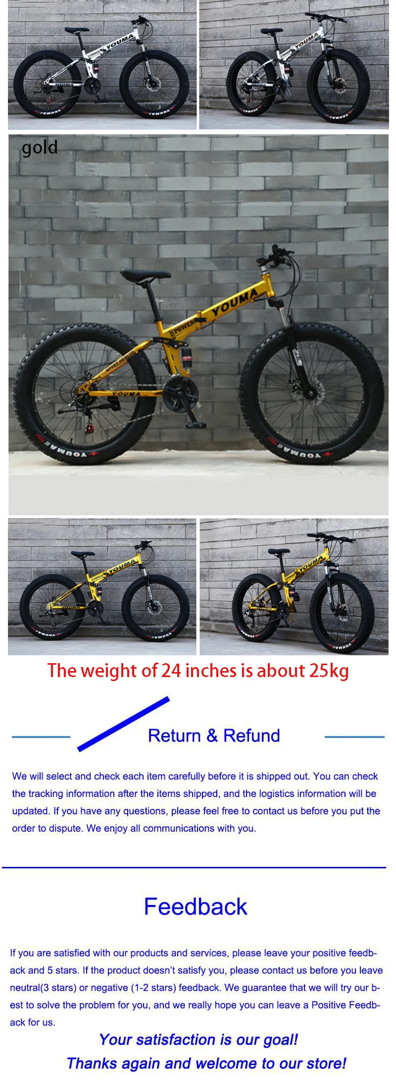 Flash Deal Bike 26 Inches 40 Knife Folding Snowmobile 4.0 Super Wide Tire Mountain Bike Bicycle for Men and Women 24 Speed Bicycle 3
