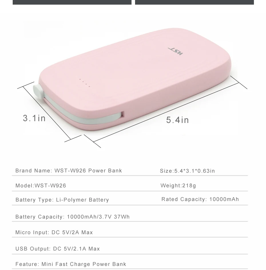 WST 10000 mAh Портативная Мобильная Внешняя батарея power bank аккумулятор power Bank для Xiaomi samsung телефон Poverbank зарядное устройство