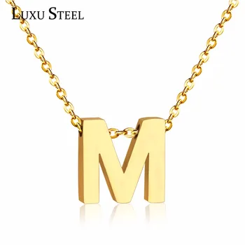 

LUXUSTTEL Women Classic Alphabet Letter Necklace A - Z Shape Pendant Necklace Stainless Steel Letter Necklace