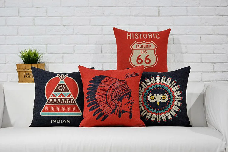 Indian pillow case, Personality Vintage Indian Digital Art cotton linen