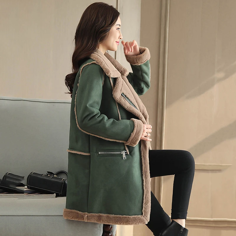 Survêtement Zipper Moyen Coton Laine Long Manches Femmes Parkas S D'agneau Color En Solides Vestes 2xl Longues Green coffee Hiver Femme Manteaux Casual Épais azvv8