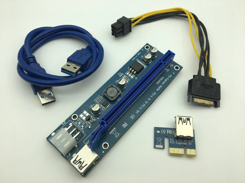 VER006C PCI Express Riser Card PCIE PCI-E Riser 006C 6Pin 1x to 16x Extender USB 3.0 Cable SATA to IDE for Bitcoin Mining Miner