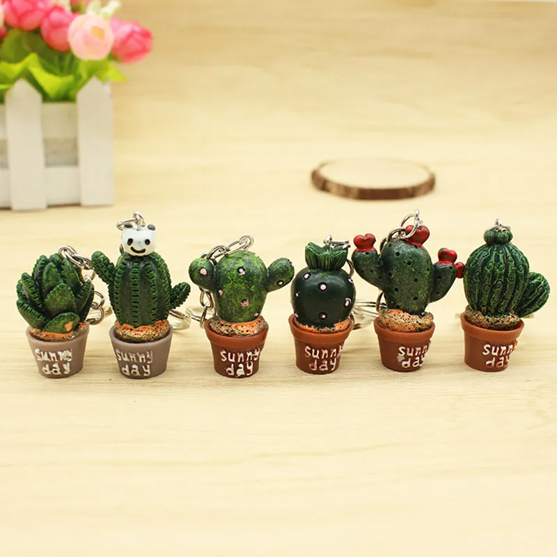 

1pc Color random Simulation plant keychain Cute Resin Cactus keyring Green plant pendant Cell Phone Charm Bag Strap Decor