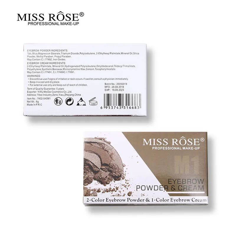 Miss Rose, 3 цвета, пудра для бровей+ гель для бровей, крем, длительный набор косметики для татуировки, 3d натуральный косметический набор с кистью