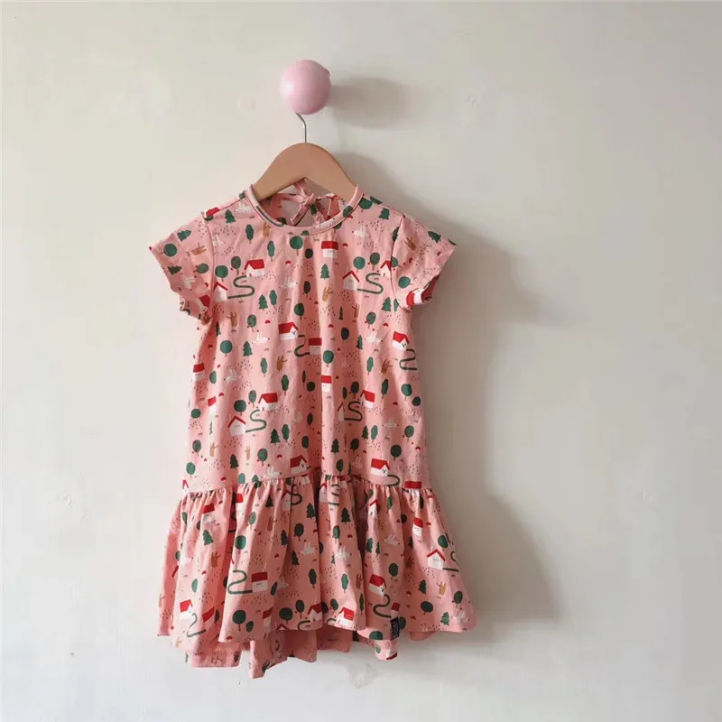 Pink Tree Dress EnkeliBB/Одинаковая одежда для братьев и сестер; летняя футболка для малышей; футболки для мальчиков и девочек с героями мультфильмов; милые топы с короткими рукавами для малышей - Цвет: Pink Tree Dress
