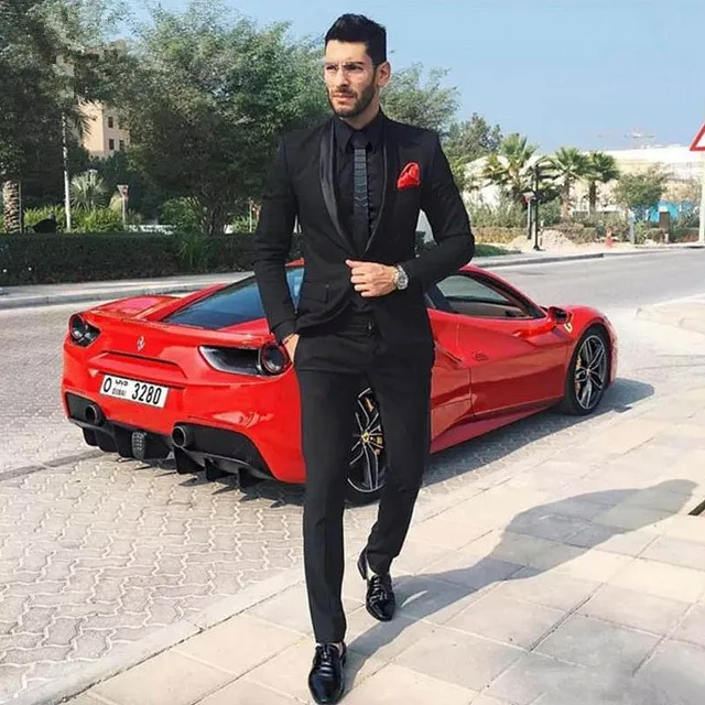 

Latest Coat Pants Designs Black Men Wedding Suits Slim Fit Groom Tuxedo Suit Male Male Blazer Jacket 2 Piece Terno masculino