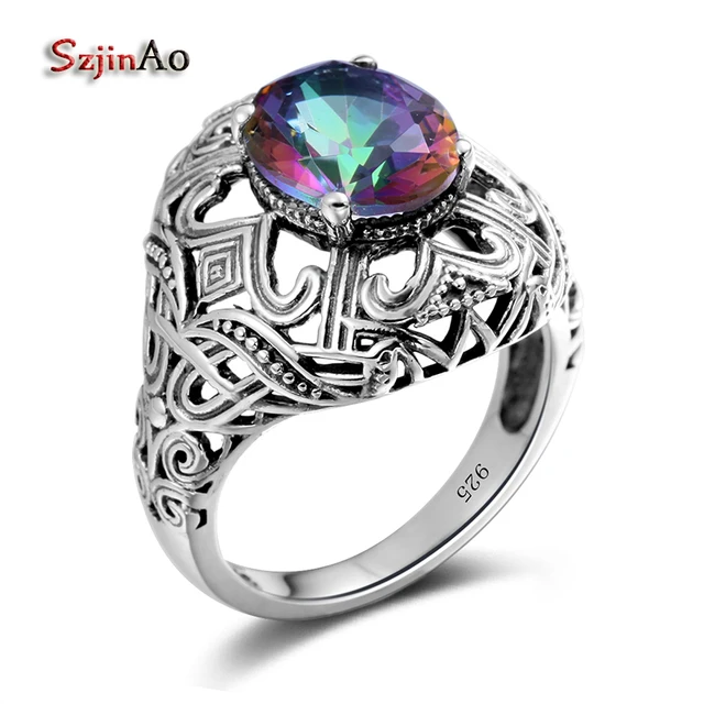 Szjinao Rainbow Mystic Topaz Rings For Women 925 Sterling Silver Szjinao Rainbow Mystic Topaz Rings For Women 925 Sterling Silver Wedding Jewelry Vintage Style Witcher Bijoux