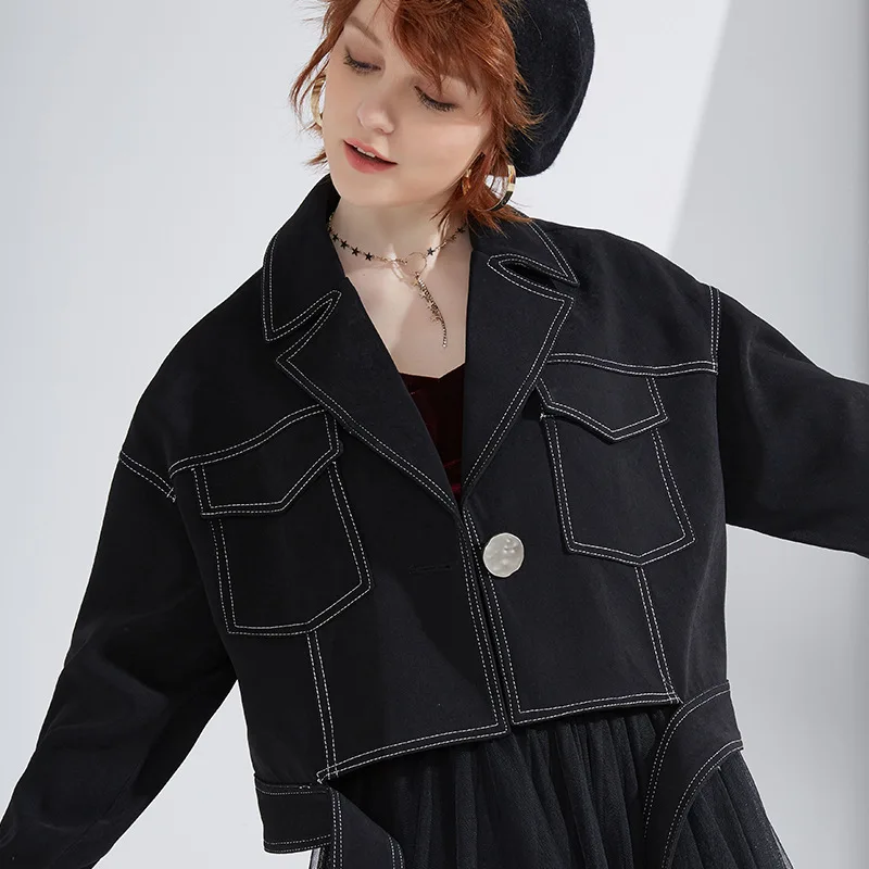 Bootyjeans Весна европейский и американский женские свободные прямые короткие Дизайн Тренч Женский топы корректирующие - Цвет: Черный