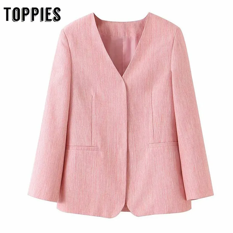 

Pink V Neck Slim Jakcet Office Lady Small Suit 2019 Women Jacket Loose Coat Solid Coat Wind Breaker XL2196