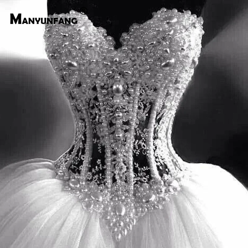 Модная Милая иллюзия ткани Vestidos De Noiva Barato сексуальный большой жемчуг корт бальное платье для процессии невесты свадебное платье - Цвет: Белый