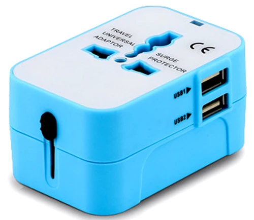 Универсальный 2.1A Международный штекер Адаптер 2 USB порт мир Путешествия AC зарядное устройство адаптер с AU US UK евро-конвертер штекер - Цвет: Синий