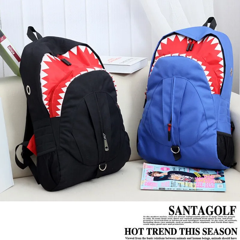 Fashion Women Outdoor Travel Sport Casual School Canvas Backpack Shark Leisure Laptop Backpacks Cheap Student Daypack