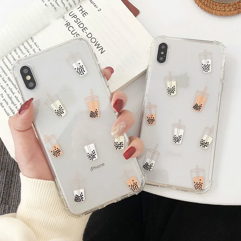 

Milk tea Bubble Cute Soft Shell Phone Case For iPhoneX XS XR Transparent soft shockproof Phone Case is For iPhone7 8 6 Cover